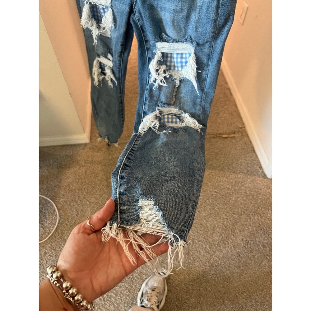 Judy Blue Denim - Distressed Gingham Patchwork High-Rise Skinny Jeans Size 14 - Picture 5 of 12